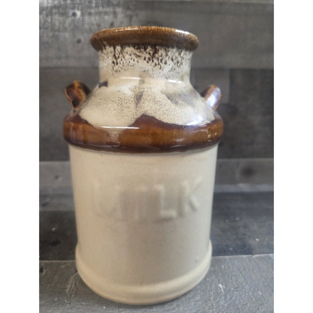 Vtg Stoneware MILK Crock Drip Glaze Utensil Holder/Vase Farmhouse Decor 7"H